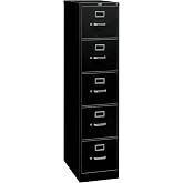 HON 310 Series File Cabinet, 5 Drawer Filing Cabinet, Desk Storage, Black | Under desk storage file cabinet for letter and legal documents, small cabinet with full suspension drawers and office storage