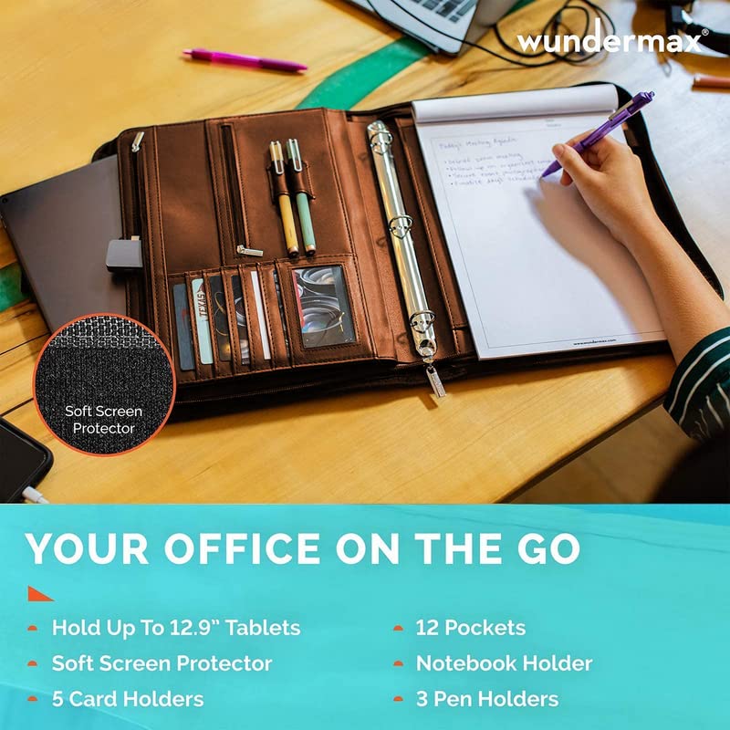 Wundermax Portfolio Binder 13 X 10.7 X 1.9 Inch, Vegan Leather, 3