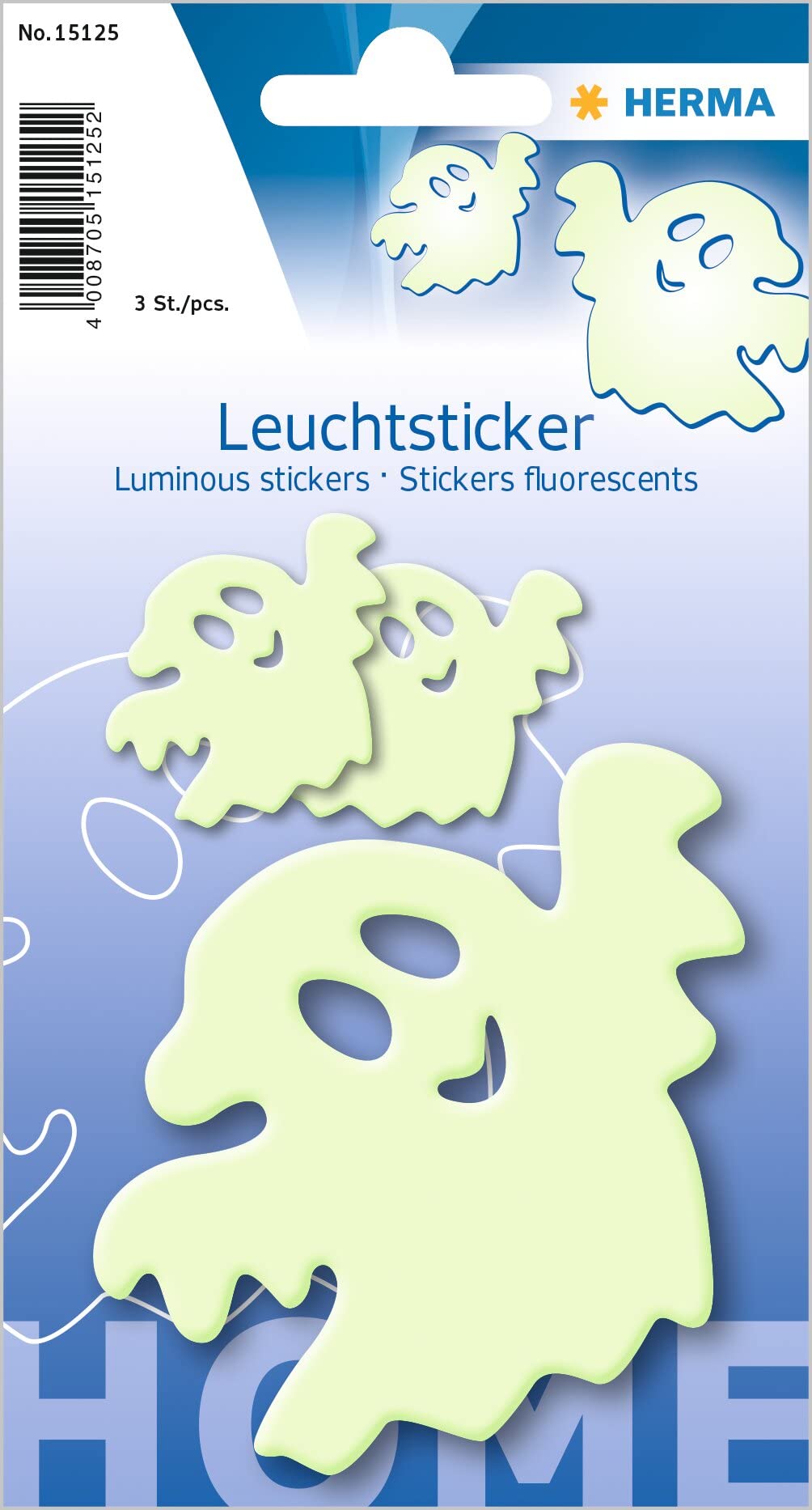 Herma Permanent Reflective Stickers 3 Fluorescent Wall Stickers per Pack Motif Ghosts