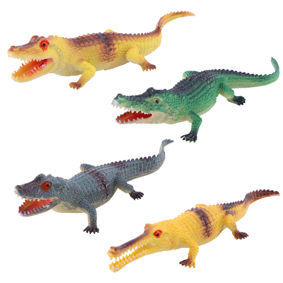 4PCS Plastic Crocodile Figure Crocodile Hunter Action Figure Animal Toy Por Party Favors Prizes Rewards (Yellow Green Grey)