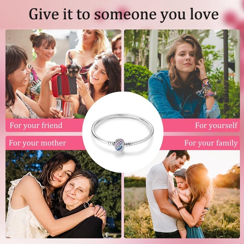 Bracelet pour femme en argent sterling 925 avec fermoir en forme de cœur Bracelet à maillons serpents Saint Valentin, fête des mères, anniversaire, Noël, cadeau pour femme, petite amie