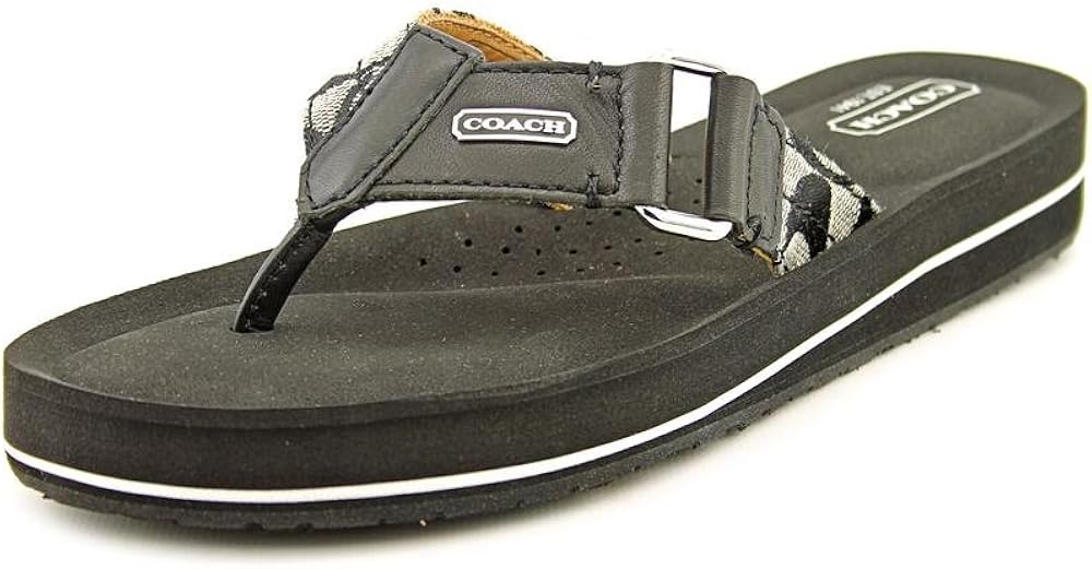 Amazon.com | Coach Women's Jada Signature Jacquard & Leather Thong Sandals, Style A1563 (Black 