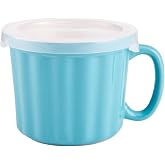 Farberware 16 oz Ceramic Soup Mug with Lid | Teal, Oven to Table Stoneware Cup for Soup, Oatmeal, and Hot Beverages, Microwave Safe