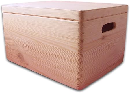 Cofre de madera llana con tapa - Caja de jugetes Cofre de almacenaje