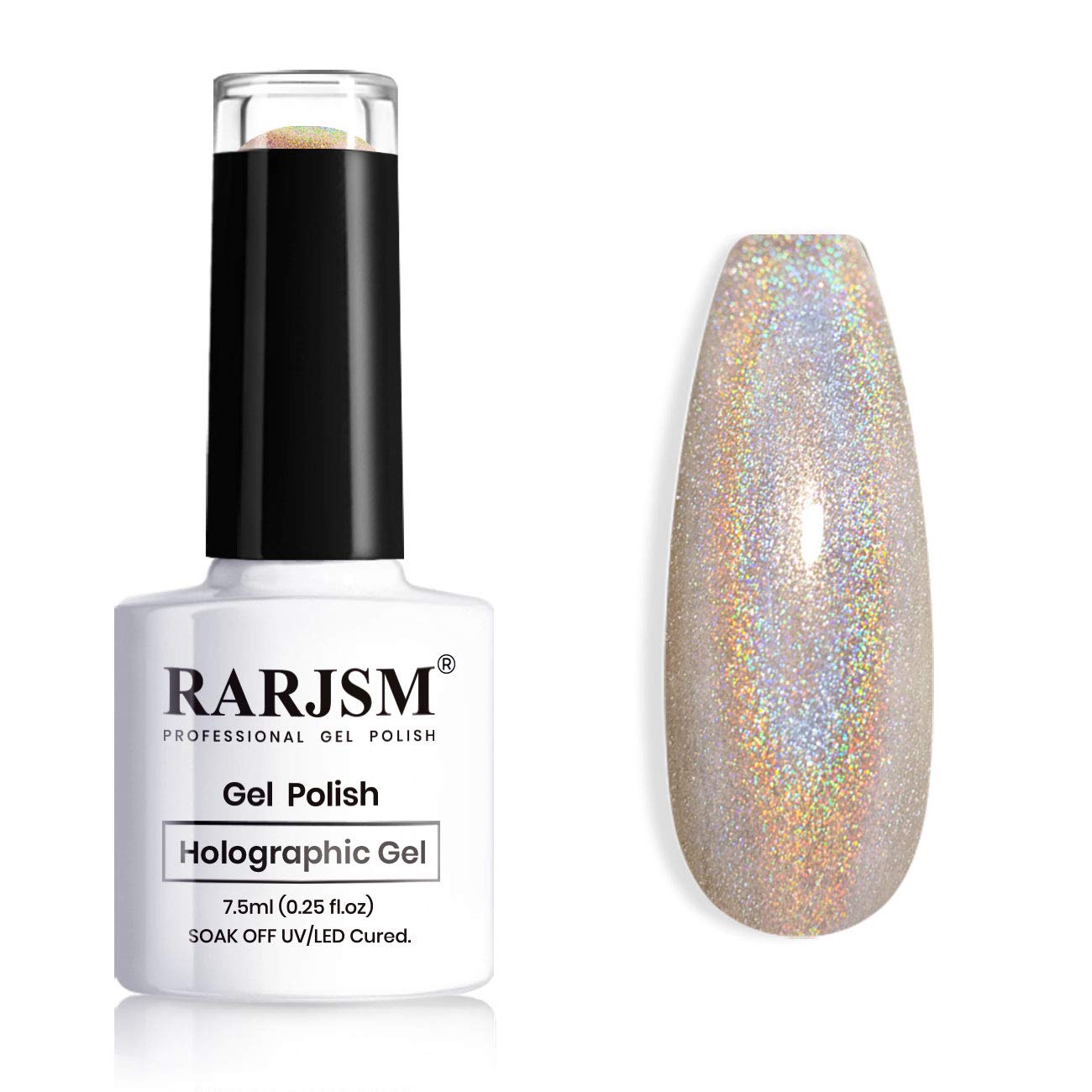 RARJSM Holographic Nail Polish 1 PCS 7.5ml Nail Rainbow Metallic Gel Polish Colors Nail Lamp Required for Salon Nail Art Home DIY RAR71