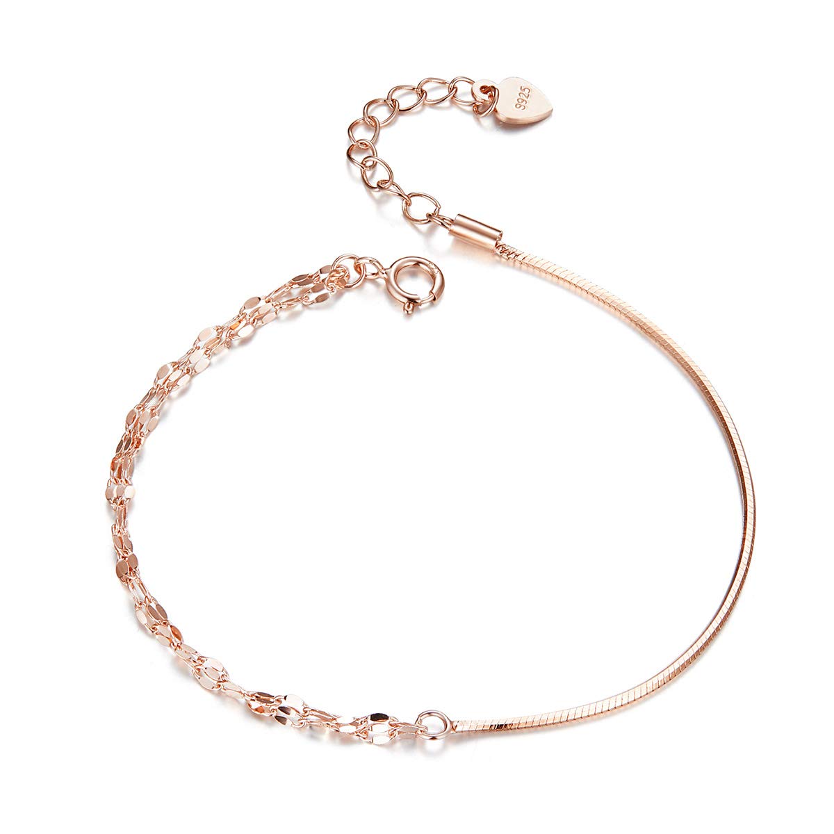 Bijoux Blu Basic Rose Gold Colour Silver Bracelet Cable Box Chain Lobster Lock Bracelets Sterling Silver Jewelry Match Joker