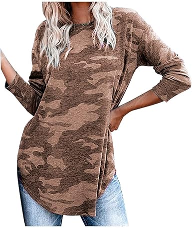 T Shirt Femme Blouse Long A Manches Longues T Shirt En Camouflage Vetement Femme Pull Decontracte Femme Pour Printemps Amazon Fr Vetements Et Accessoires