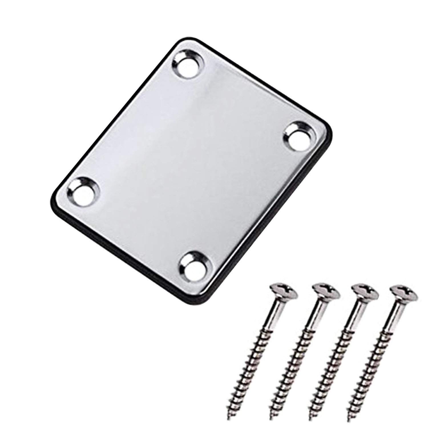 1 Set Metal 4 Hole Guitar Neck Plate Neckplate for Fender Strat Stratocaster Tele Telecaster Guitar/Bass (Chrome)