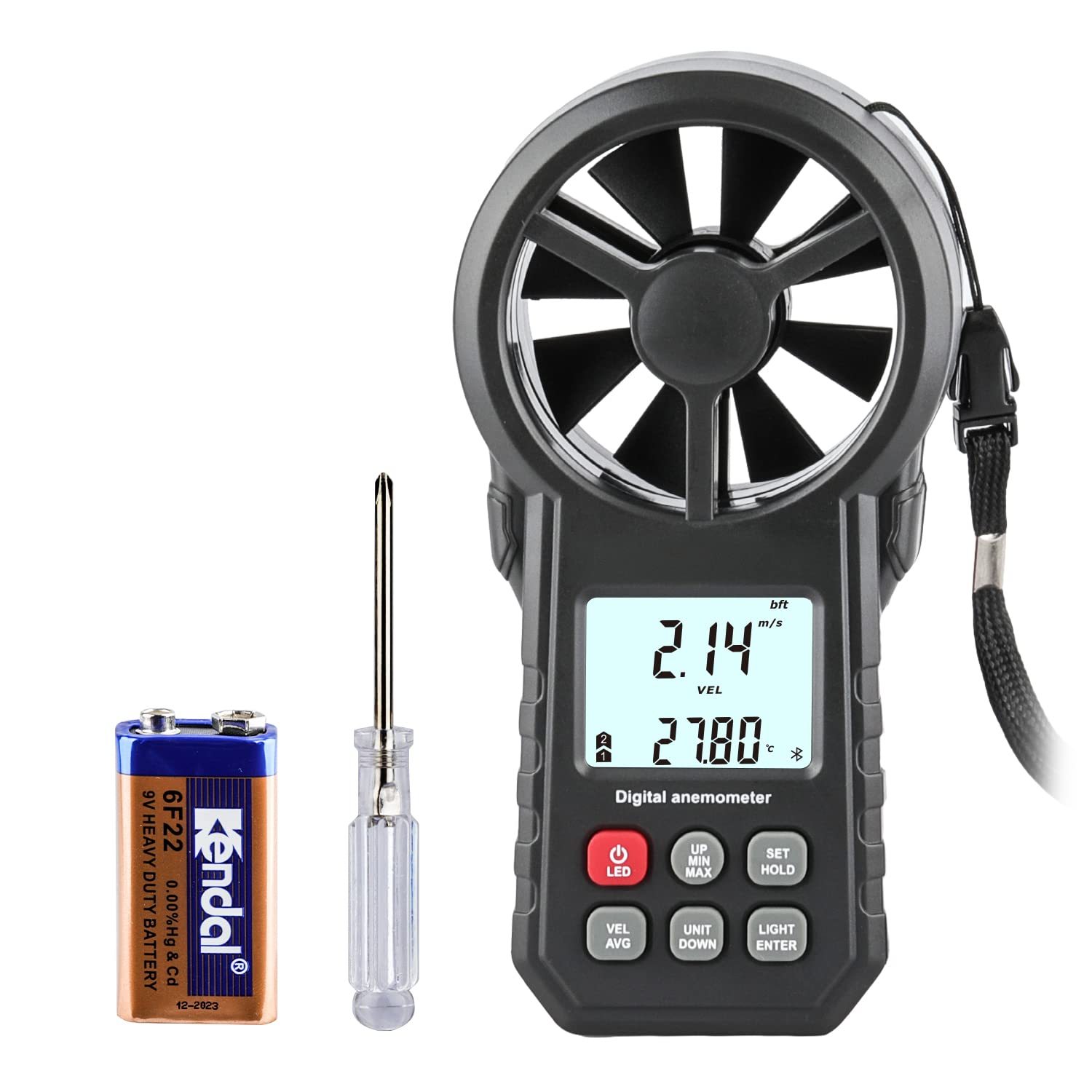 Digital Anemometer, Handheld Wind Speed Meter with Temperature/Humidity Sensor, USB & Bluetooth Connectable Air Flow Meter Wind Gauge for CFM/Drone/HVAC/Sailing/Surfing/Kite Flying