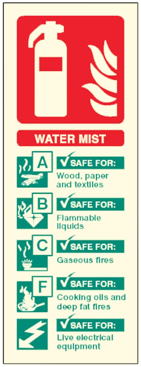 Caledonia Signs Water mist extinguisher identification Photoluminescent Self Adhesive Sign