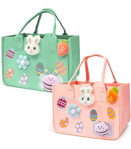 Aviski 4-Pack Easter Egg Hunt Bags - Felt Tote Bags With Handles, Easter Bunny Gift Bags, 12x7.8x6.8 Inches - View #3
