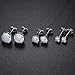Opal Stud Earrings Set,925 Sterling Silver 3/5/7mm Round Opal Stud Earrings Plated With 18K White Gold Pack of 3
