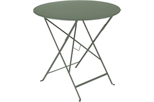 Fermob - Bistro 30" Round Table - Folding Table with Steel Top & Umbrella Hole - Outdoor Dinner & Drinks - Perfect for Patio & Garden - Cactus
