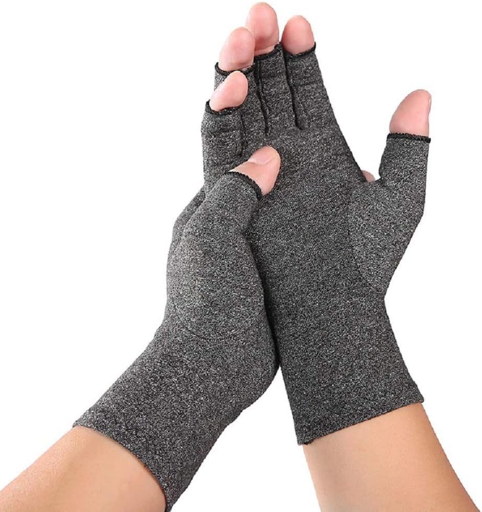 VITTO Anti-Arthritis Gloves Women & Men - Compression Gloves for Arthritis Pain Relief, Carpal Tunnel, Injuries - Fingerless Gloves for Women & Men (Large, Grey)