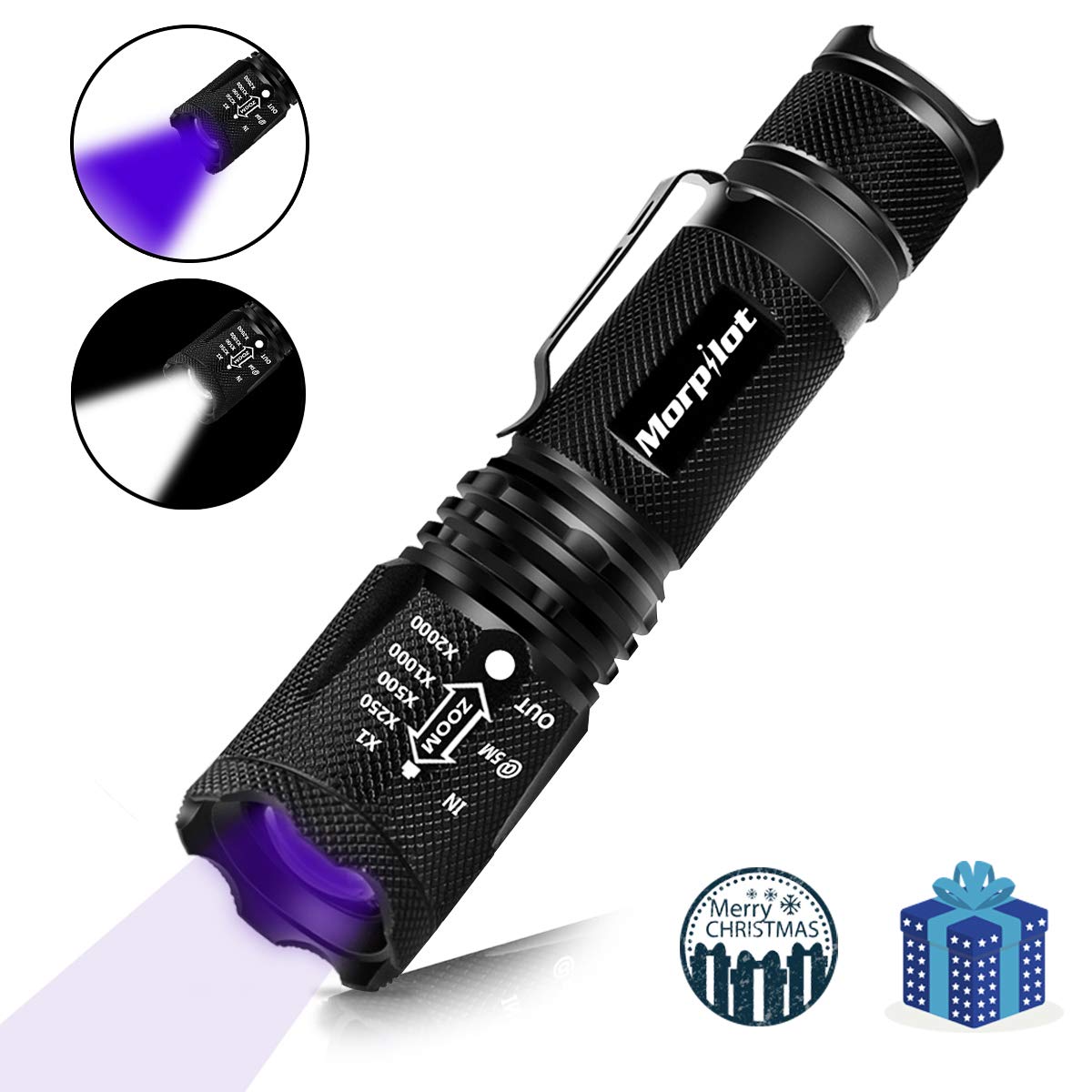 Morpilot 2 in 1 UV Tactical Flashlight Urine Detector, Upgrade 500LM Bright 4 Modes Handheld Flashlight with 395NM Ultraviolet Black Light for Spot Carpet Pet Urine Stain Catch Scorpions