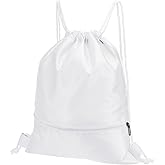 PATIKIL Drawstring Backpack Bag, Drawstring Gym Bags String Backpack with Zip Pocket for Women Men, White