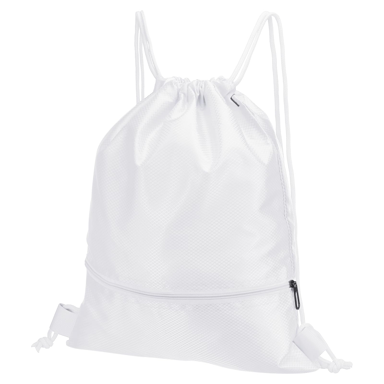 PATIKIL Drawstring Backpack Bag, Drawstring Gym Bag String Backpack with Zip Pocket for Women Men, White