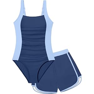 TyeSmo Girls Swimsuit One Piece Swimsuits Color Block Bathing Suit for Girls Adjustable Strap Padded Swimwear with Shorts