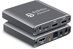 ByDiffer 4K Ultra HD Digital Media Player, TV MP4 Video Player for USB Drive/Micro SD Card, H.265/HEVC, Digital Signage, Auto Playback, HDMI/AV/Optical Output (Grey)