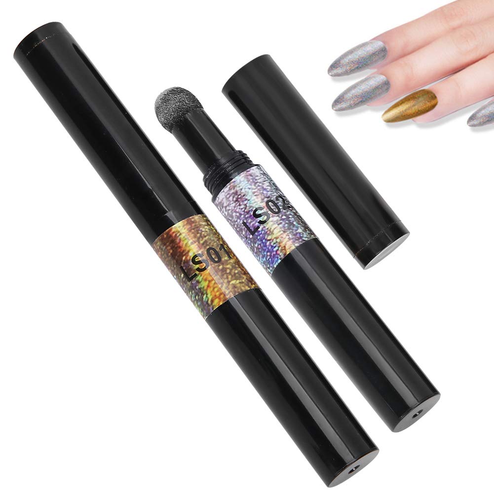 2 colors/set Chrome Air Cushion Nail Powder Pen Manicure Cushion Magic Pen Nail Glitter Mirror Powder Pen Manicure Tool for Home and Nail Salon