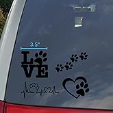 Paw Decals 4 Pack: Dog Paws, Love with a Paw, Paw Heartbeat, Paw Prints (Black, Small ~3.5")