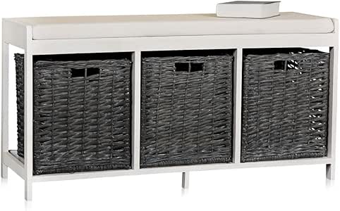 Banco con 3 cestas de mimbre 100 x 51,5 x 35,5 cm (B x H x T): Amazon