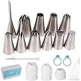 Kasmoire 11 Pcs Extra Large Piping Tip Set,Stainless Steel Cake Decorating Icing Tips Nozzles,Professional Pastry Tips for Cu