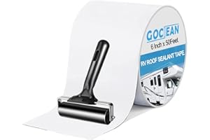 Gociean RV Roof Tape White with Rubber Roller, Upgraded 6 Inch X 50 Feet RV Roof Sealant Tape for Camper Roof Sealant, Boat, Truck, Trailer Roof Leaks, UV Resistant & Weatherproof