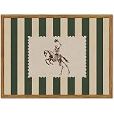 Framed Vintage Western Cowboy Wall Art, Gothic Skeleton Riding Horse Pictures Wall Decor, Green Striped Rodeo Paintings Canvas Prints Southwestern Home Decor for Living Room Bedroom Office 12x16 inch