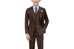 BOFAN Retro Herringbone Tweed Boys Suit Slim Fit 3 Piece Formal Suits for Kids Wedding Dress Tuxedos Blazer Vest Pants Suits Set