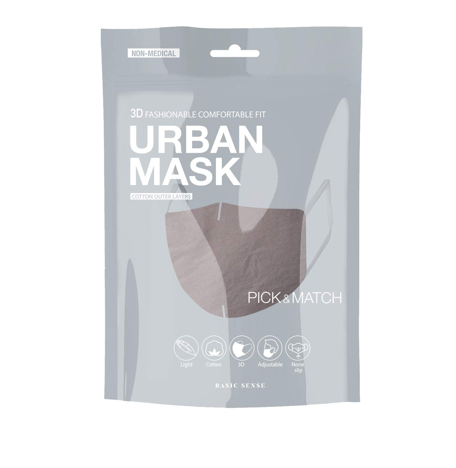 Basic Sense 100% Cotton Washable Reusable Skin Friendly Plain Face Coverings Masks (Dark Grey)