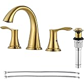 PARLOS Widespread Bathroom Faucet 2 Handles with Pop Up Sink Drain and cUPC Faucet Supply Lines, Brushed Gold, Demeter 1364708