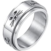 INRENG 8MM Fashion Stainless Steel Cute Kitty Spinner Ring for Men Women Silver Promise Rings Band Cat Face Engraved
