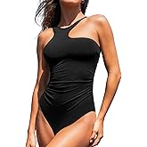 CUPSHE Women's One Piece Swimsuit Asymmetrical High Neck Bathing Suit Cutout Adjustable Wide Straps Back Hook Swimwear