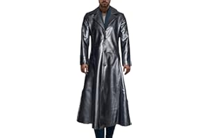 Mens Steampunk Faux Leather Jacket Trench Coat Full Length Motorcycle Jacket Vintage Open Front Cardigan Overcoat