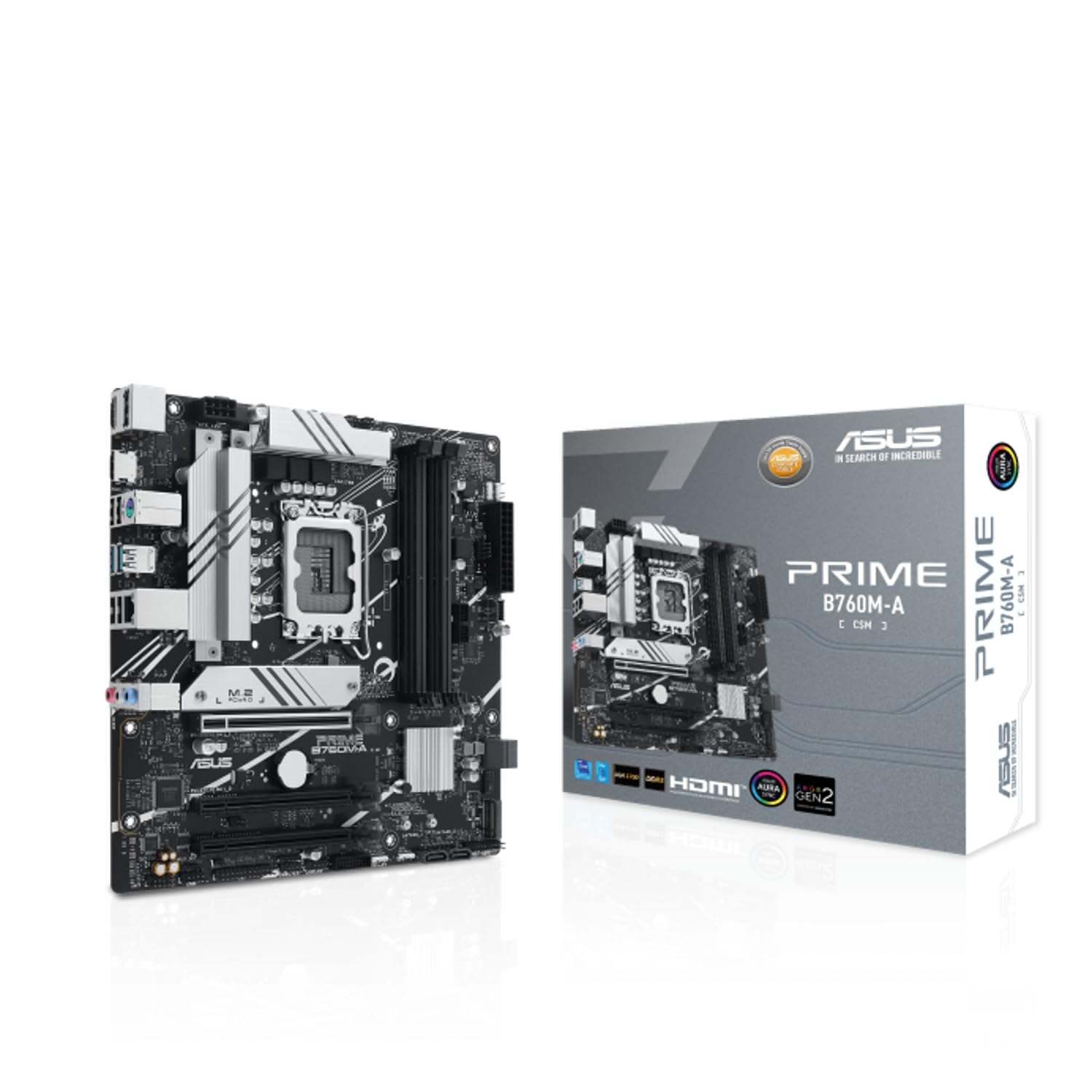 ASUS Prime B760M-A-CSM Business Mainboard Sockel Intel LGA 1700 (Intel B760, mATX, DDR5 Speicher, 2X PCIe 4.0 M.2, Aura Sync)