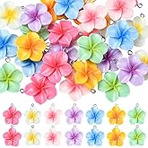SUNNYCLUE 1 Box 28Pcs 7 Colors Plumeria Flower Charm Floral Resin Charms Bulk Summer Hawaii Themed 3D Mini Pendants with Silver Iron Loops for Jewelry Making Earrings Bracelet DIY Craft Accessories