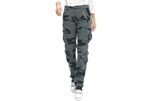 OCHENTA Womens Stretch Casual Cargo Work Pants Camo Combat Tactical Travel Pants with 8 Pockets