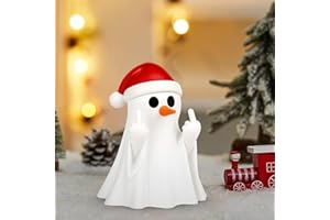 Christmas Ghost Figurine with Santa Hat, Spooky Resin Snowman Statue Cute Funny Finger Ghost Ornaments Giving The Middle Fing