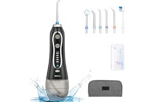 H2ofloss Water Flosser Portable Dental Oral Irrigator with 5 Modes, 6 Replaceable Jet Tips, Rechargeable Waterproof Teeth Cleaner for Home and Travel -300ml Detachable Reservoir Black