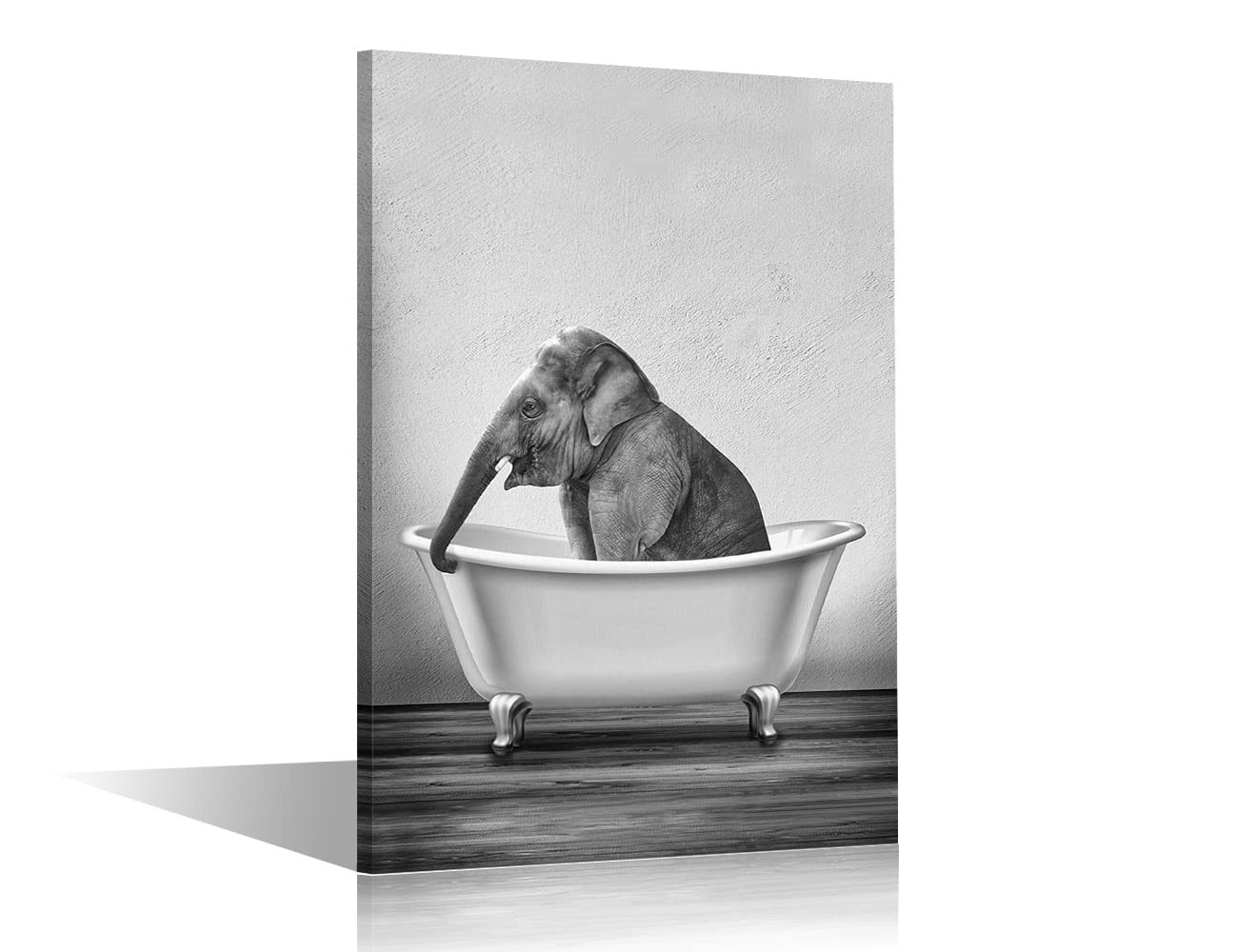 Elephant in the Bathtub Painting on Canvas Wall Art Grey Wildlife Art Abstract Print Artwork with Framed Ready to Hang for Bathroom Living Room Kitchen Bedroom Decor Kid's Gift 8x12inch (20x30cm) — image 1