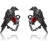 Gothic Black Crow Earrings for Women Red Rhinestone Raven Earring Halloween Crow Earrings