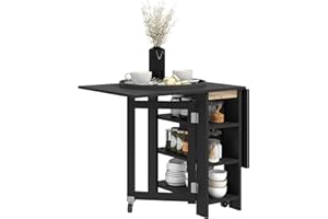 HOMCOM Folding Dining Table, Drop Leaf Table for Small Spaces, Foldable Table with Storage Shelves for Kitchen, Dining Room, 