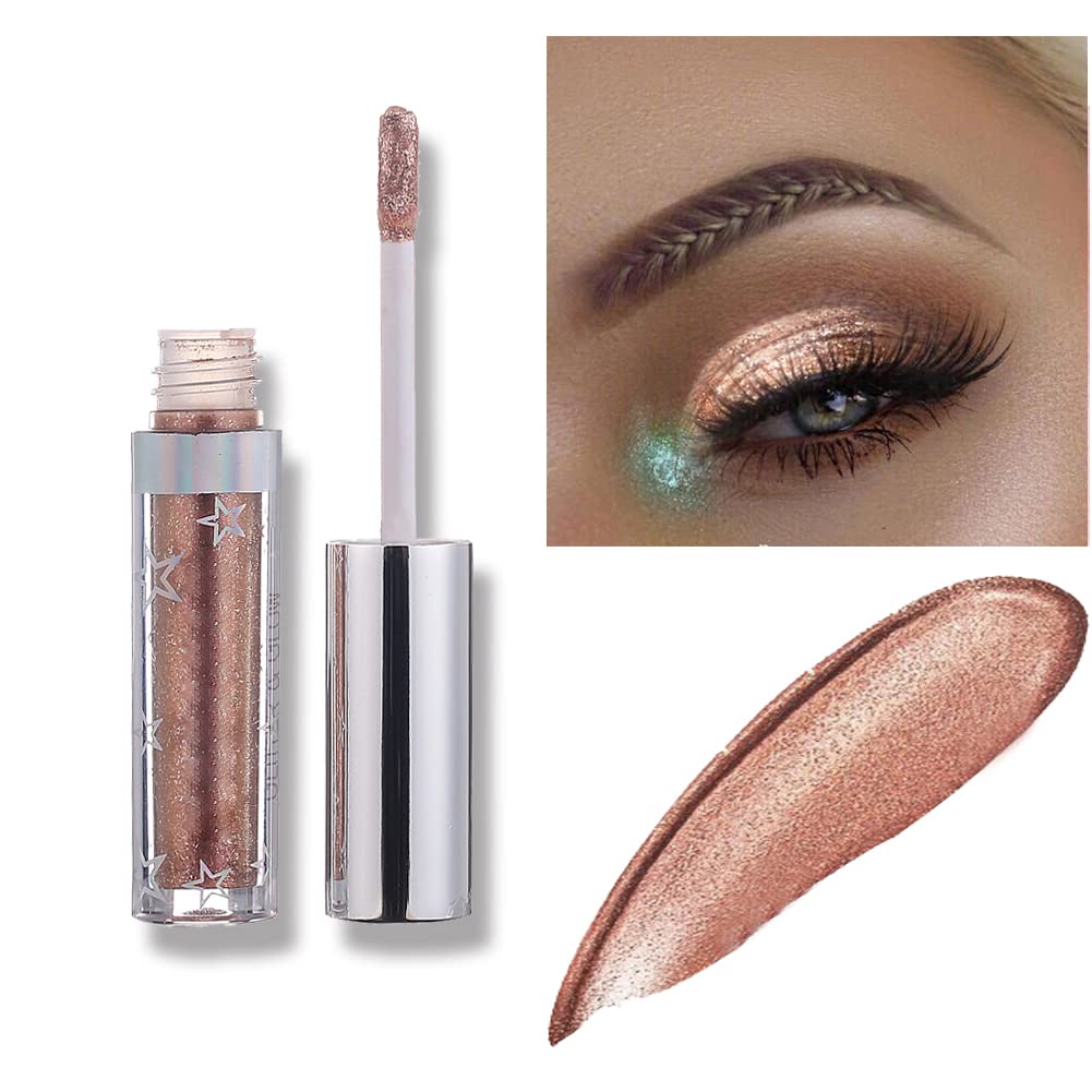 Weixinbuy 12 Colors Liquid Eyeshadow Glitter Metallic Eyeshadow Shining Shimmer Glitter Highly Pigmented Liquid Eyeliner Waterproof Long Lasting(106#Rose gold)