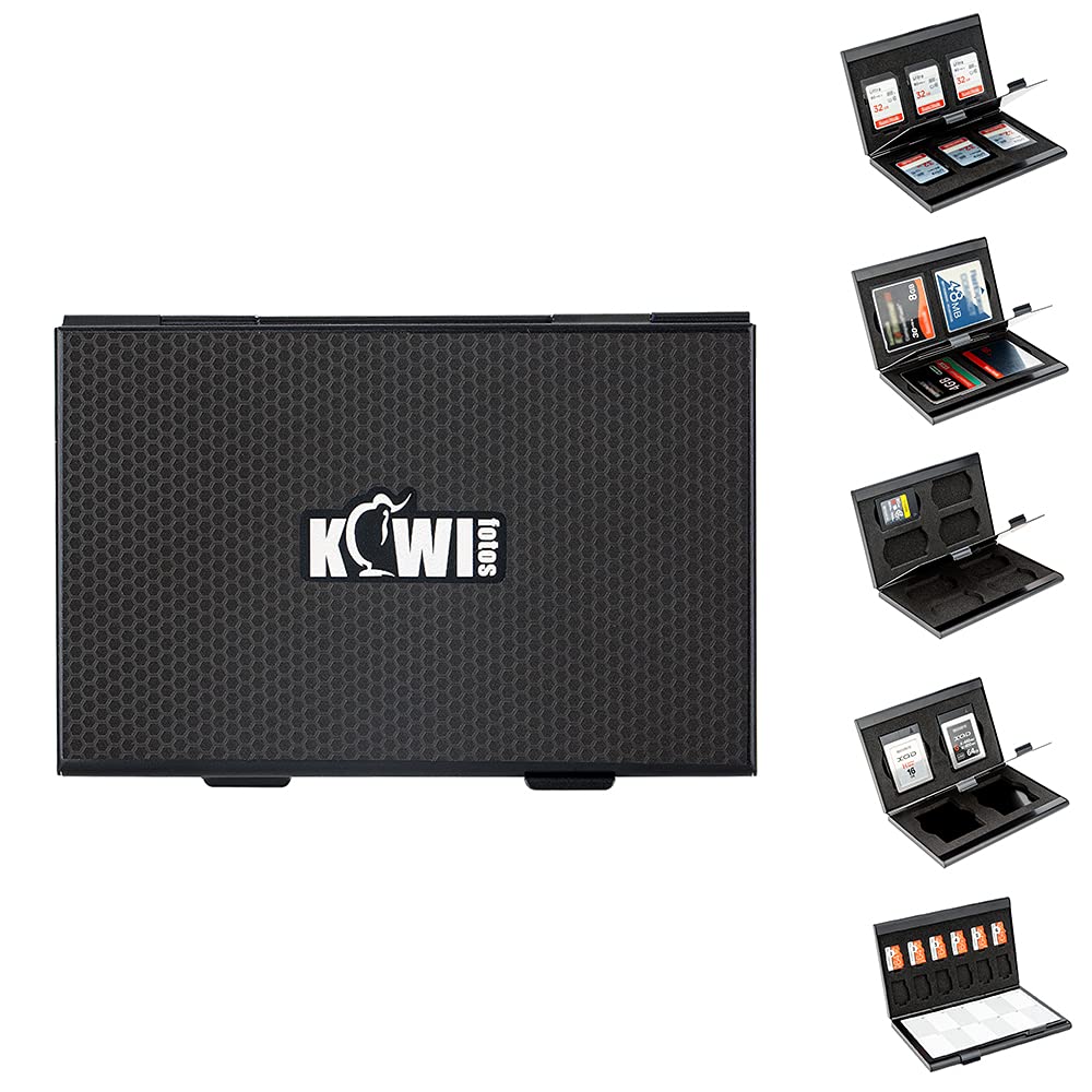 KIWIFOTOS Metal Memory Card Case Carrying Holder Storage for SD MicroSD CF XQD CFexpress Type-B CFexpress Type-A Cards with 5 Exchangeable Soft EVA Foam Inserts