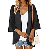 GKBK Women Floral Print Puff Sleeve Kimono Cardigan Loose Swimsuit Beach Cover Up Casual Blouse Summer Tops Capes