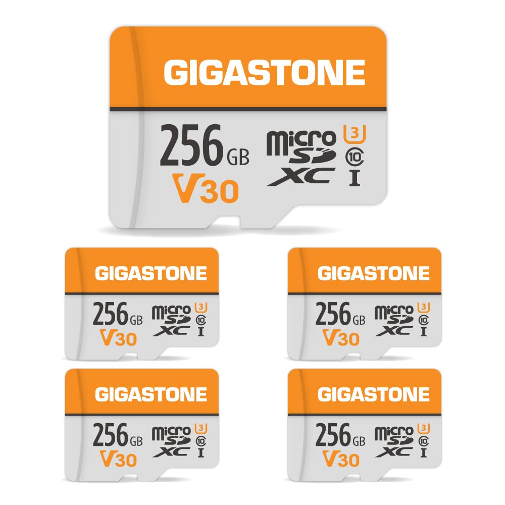 GIGASTONE 256GB 5-Pack Micro SD Card, 4K Video Pro, GoPro, Surveillance, Security Camera, Action Camera, Drone, 100MB/s MicoSDXC Memory Card UHS-I V30 Class 10