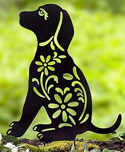 COLIBROX Animal Silhouette Garden Stake Black Puppy Dog Shaped Yard Decoration Metal Art Lawn Outdoor Home Decor