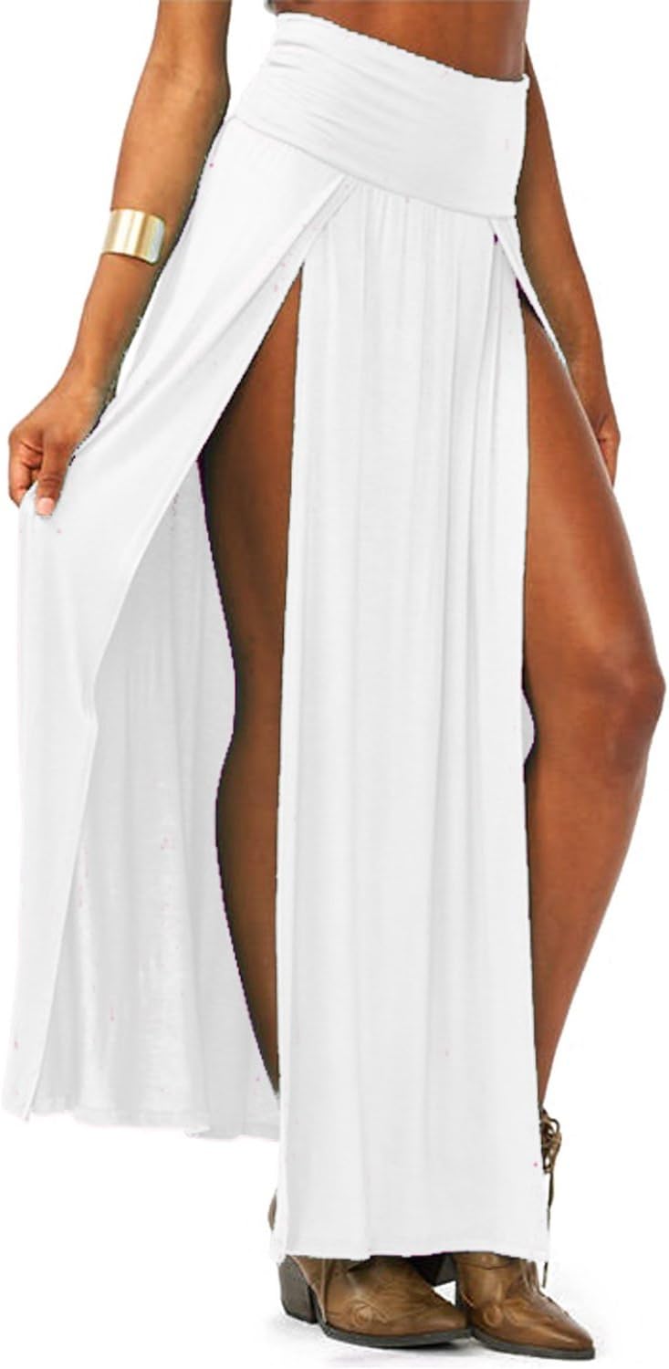 Yisqzjzj Women's Trends High Waisted Double Slits Maxi Skirt