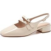 Mostrin Mary Jane Shoes Women Slingback Chunky Low Heels for Women Closed Rounded Toe Ankle Strap Pumps Daily Wedding Party Dress Shoes